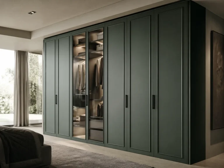 Kleiderschrank in Dunkelgrün mit Glastüren